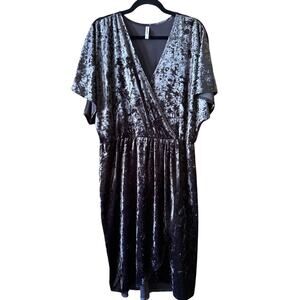 Purple Crushed velvet doluman sleeve faux wrap midi dress L Party Wedding guest